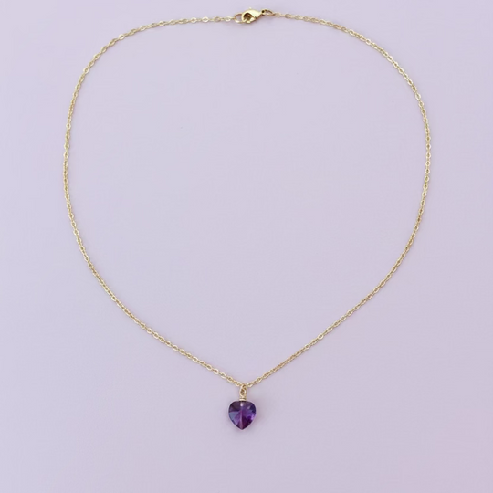 Amethyst Purple Crystal Heart Necklace