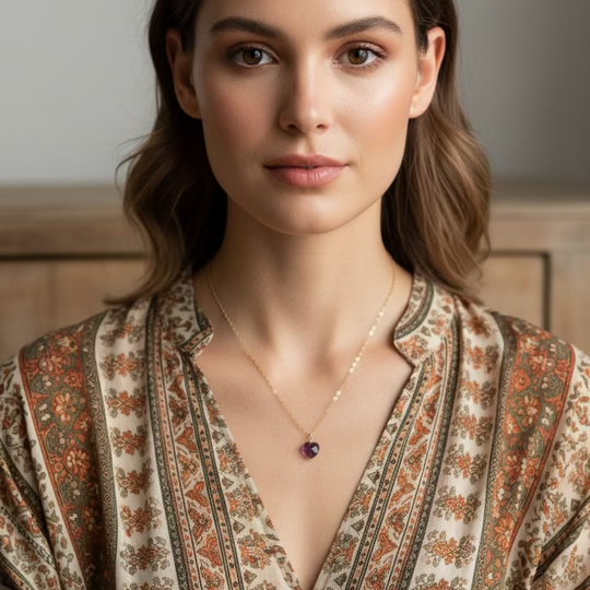 Amethyst Purple Crystal Heart Necklace