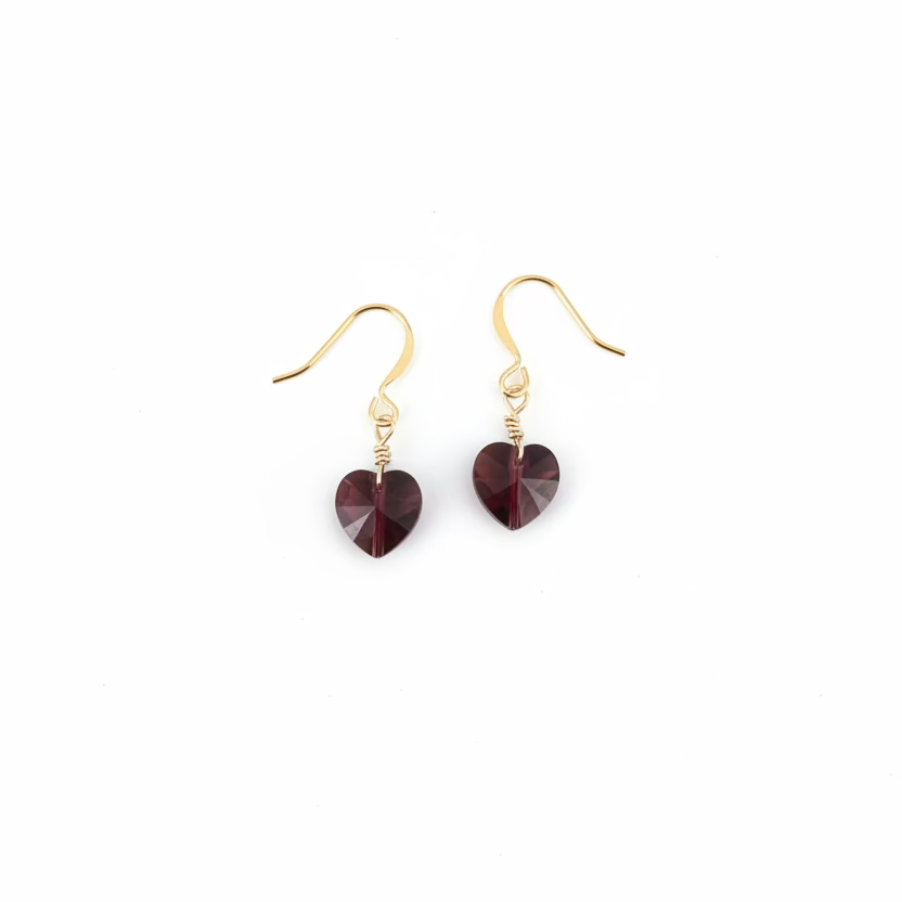 Amethyst Purple Crystal Heart Earrings