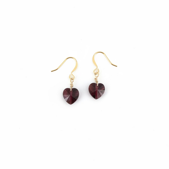 Amethyst Purple Crystal Heart Earrings
