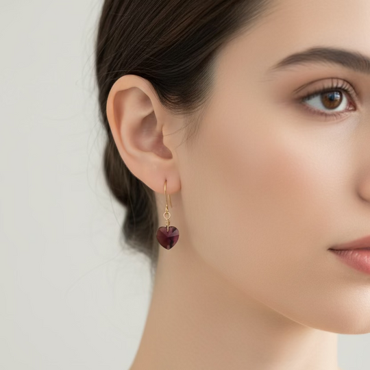 Amethyst Purple Crystal Heart Earrings