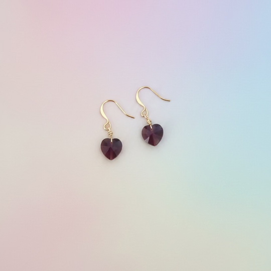 Amethyst Purple Crystal Heart Earrings