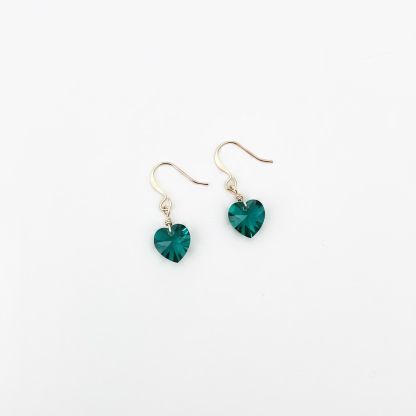 Emerald Green Crystal Heart Earrings
