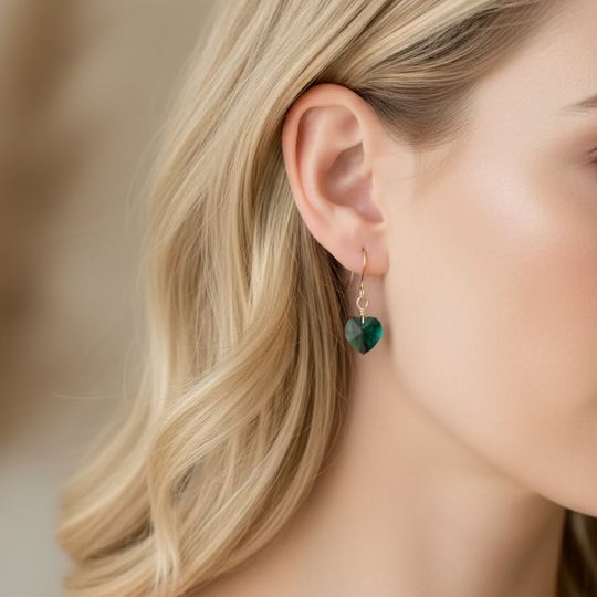 Emerald Green Crystal Heart Earrings
