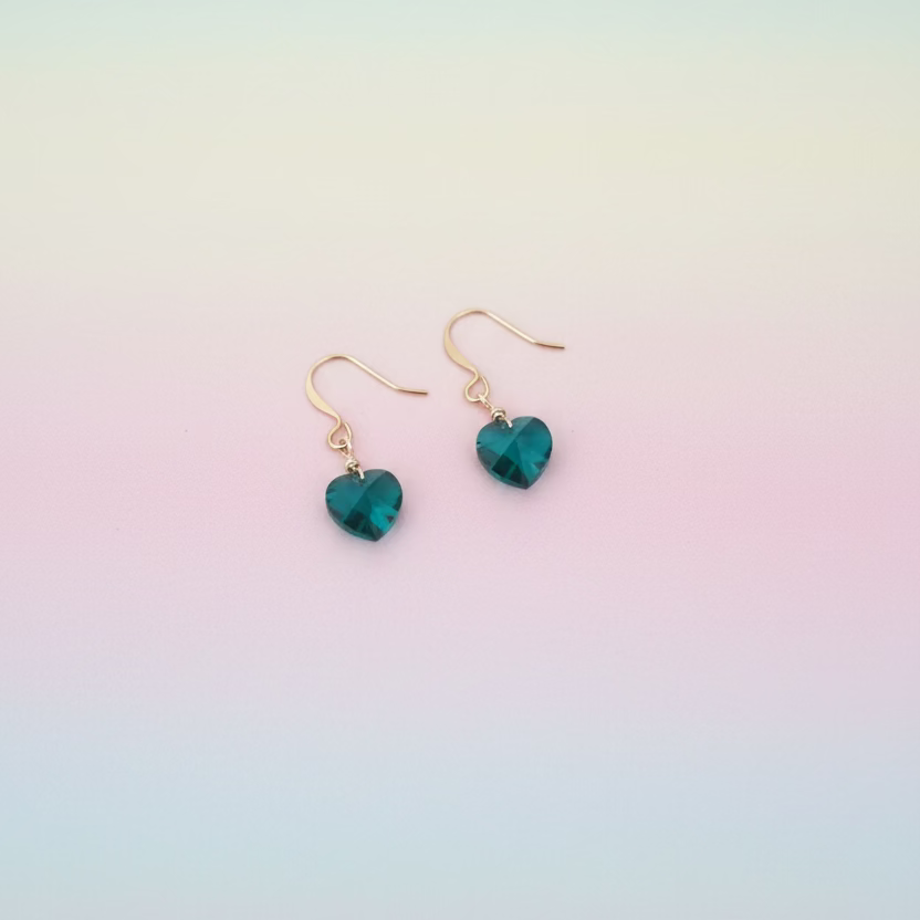 Emerald Green Crystal Heart Earrings