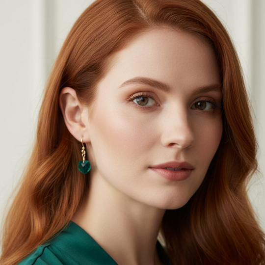Emerald Green Crystal Heart Earrings