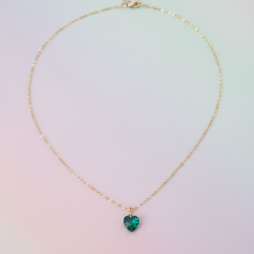 Emerald Green Crystal Heart Necklace