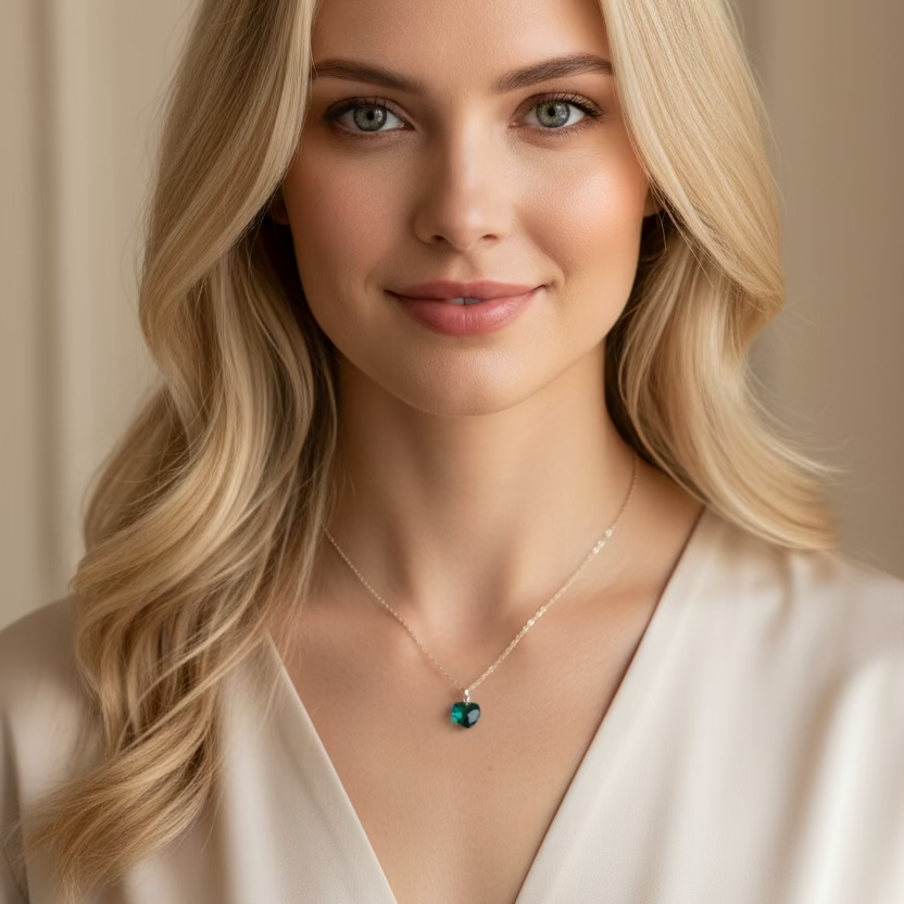 Emerald Green Crystal Heart Necklace