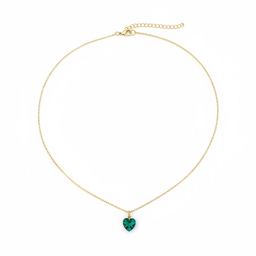 Emerald Green Crystal Heart Necklace