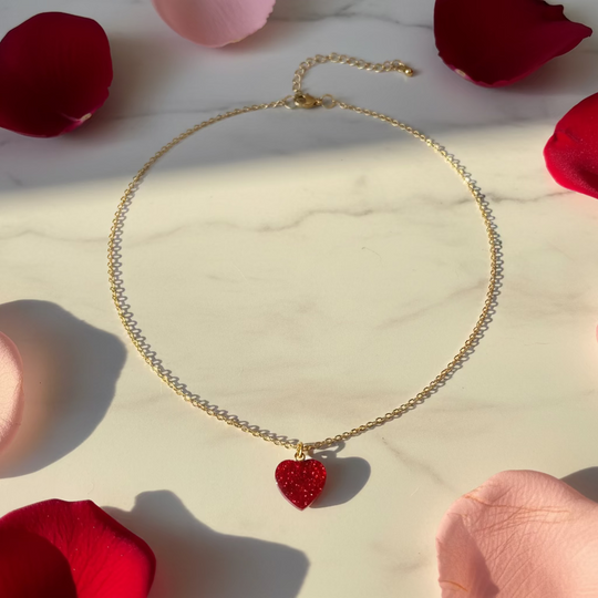 Ruby Red Heart Sparkle Charm Necklace