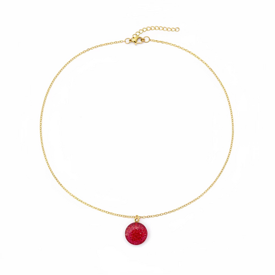 Ruby Red Sparkle Circle Charm Necklace