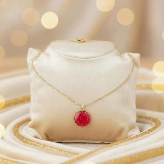 Ruby Red Sparkle Circle Charm Necklace