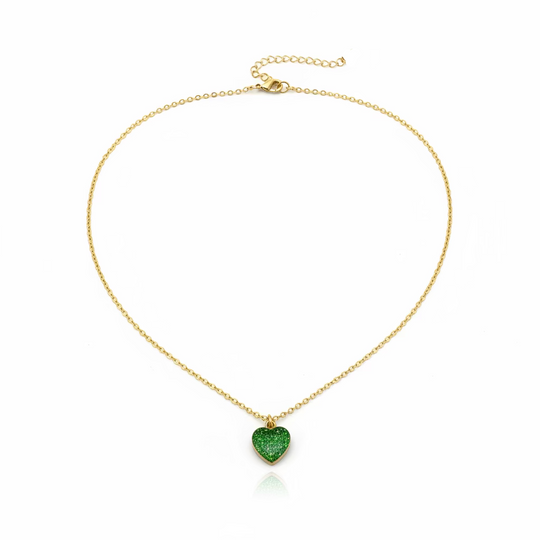 Peridot Green Sparkle Heart Charm Necklace