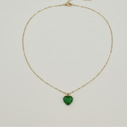 Peridot Green Sparkle Heart Charm Necklace