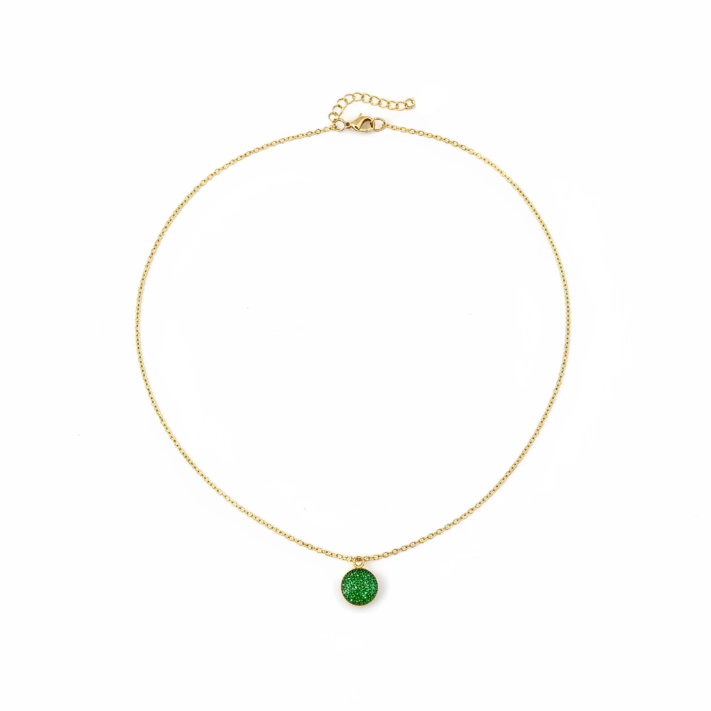 Peridot Green Sparkle Circle Charm Necklace