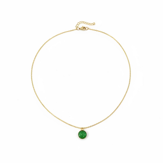 Peridot Green Sparkle Circle Charm Necklace