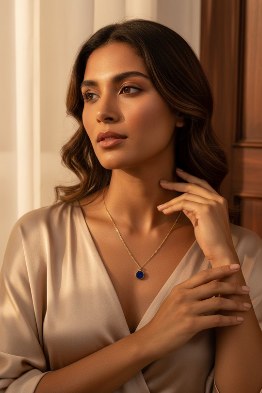 Sapphire Blue Sparkle Circle Charm Necklace