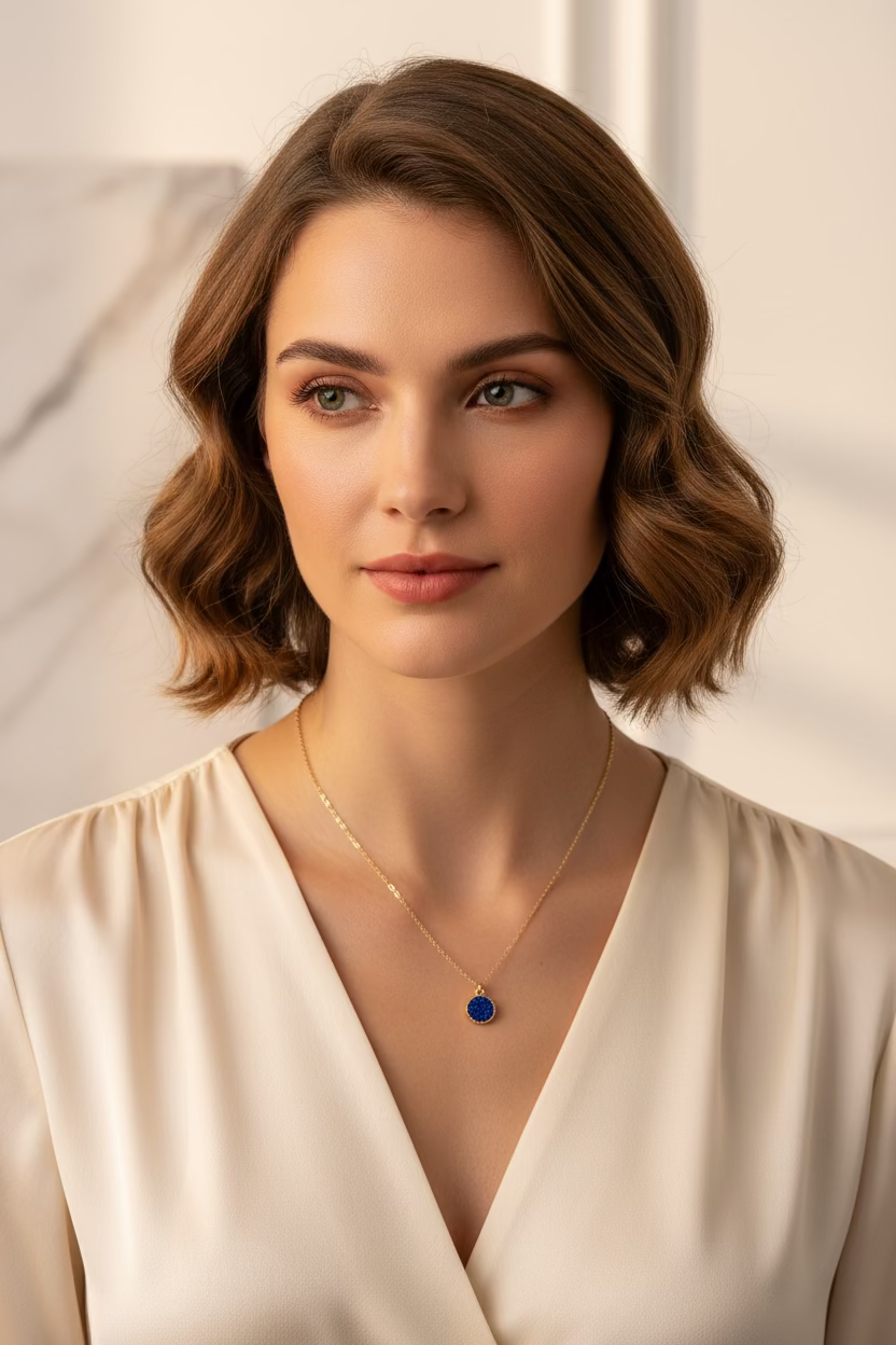 Sapphire Blue Sparkle Circle Charm Necklace