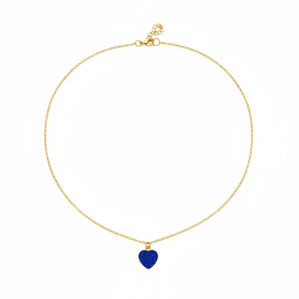 Sapphire Blue Sparkle Heart Charm Necklace