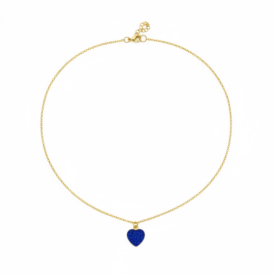 Sapphire Blue Sparkle Heart Charm Necklace