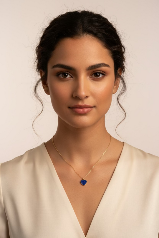 Sapphire Blue Sparkle Heart Charm Necklace