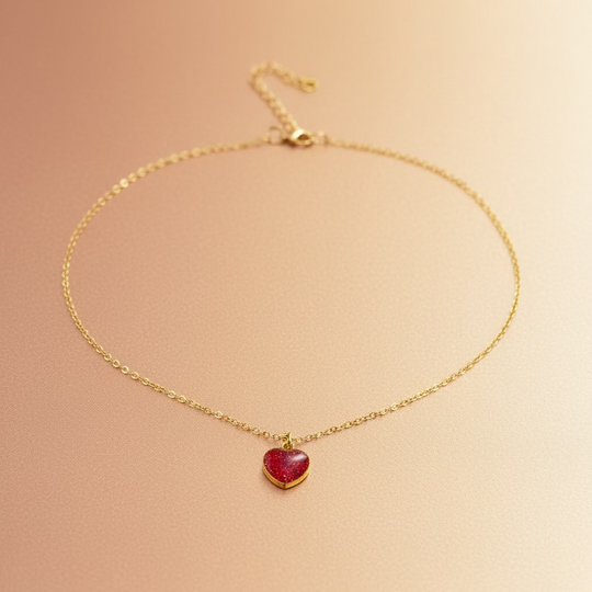 Tourmaline Pink Sparkle Heart Charm Necklace