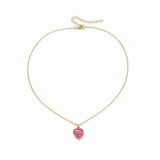 Tourmaline Pink Sparkle Heart Charm Necklace