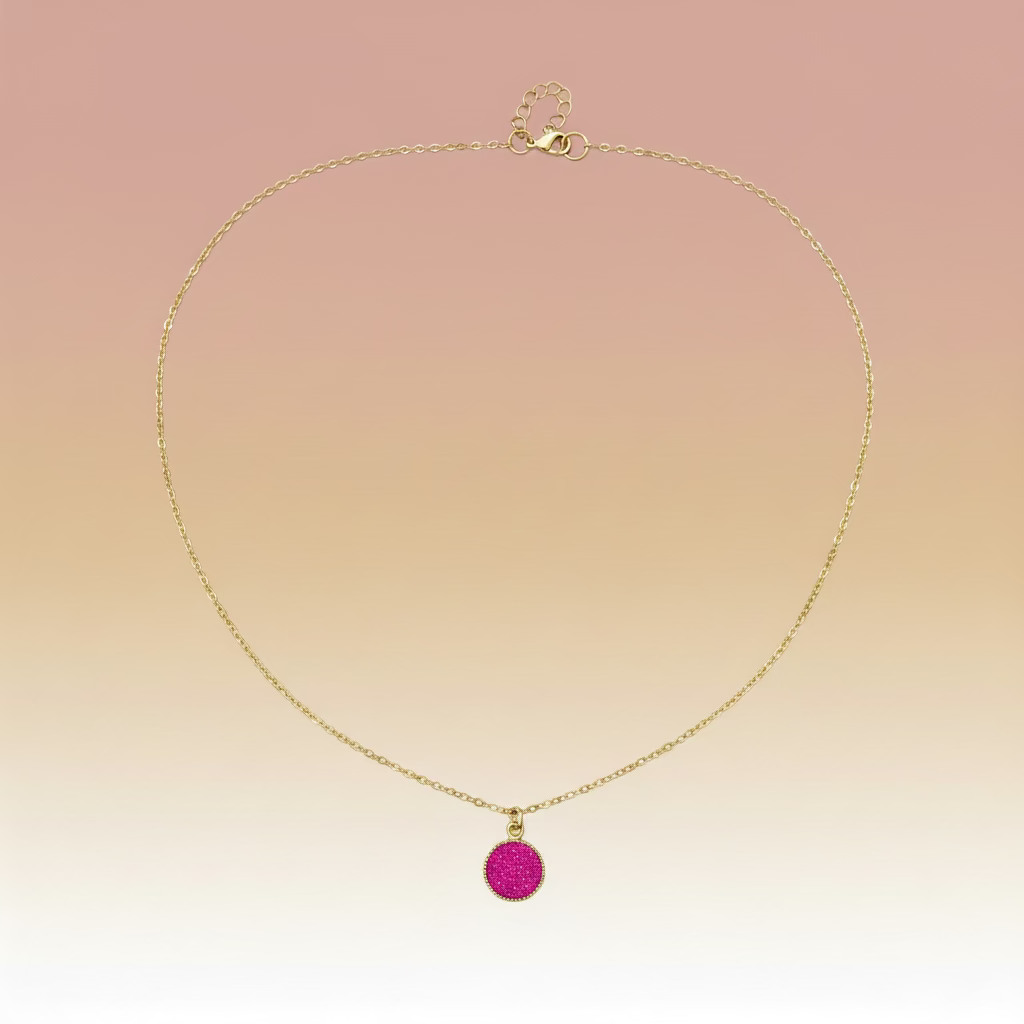 Tourmaline Pink Sparkle Circle Charm Necklace