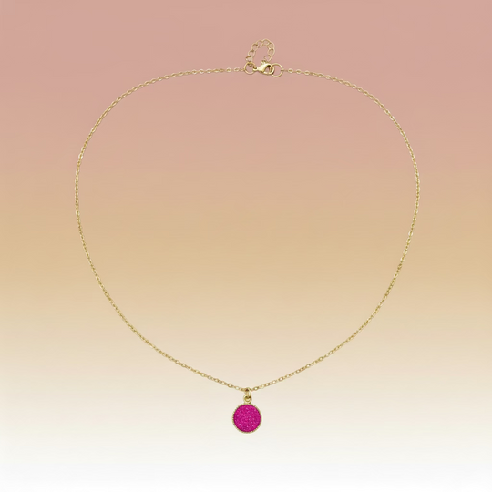 Tourmaline Pink Sparkle Circle Charm Necklace