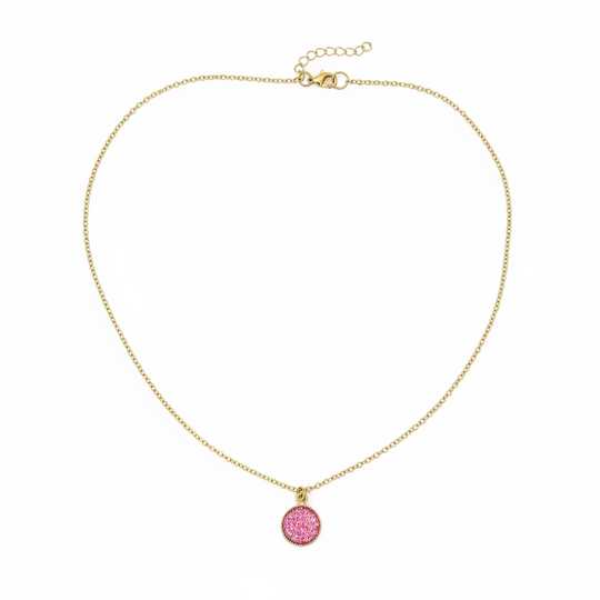 Tourmaline Pink Sparkle Circle Charm Necklace