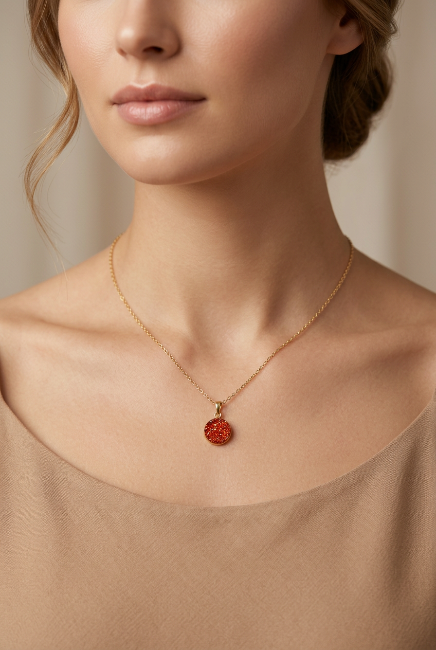 November sparkle charm necklace on a woman