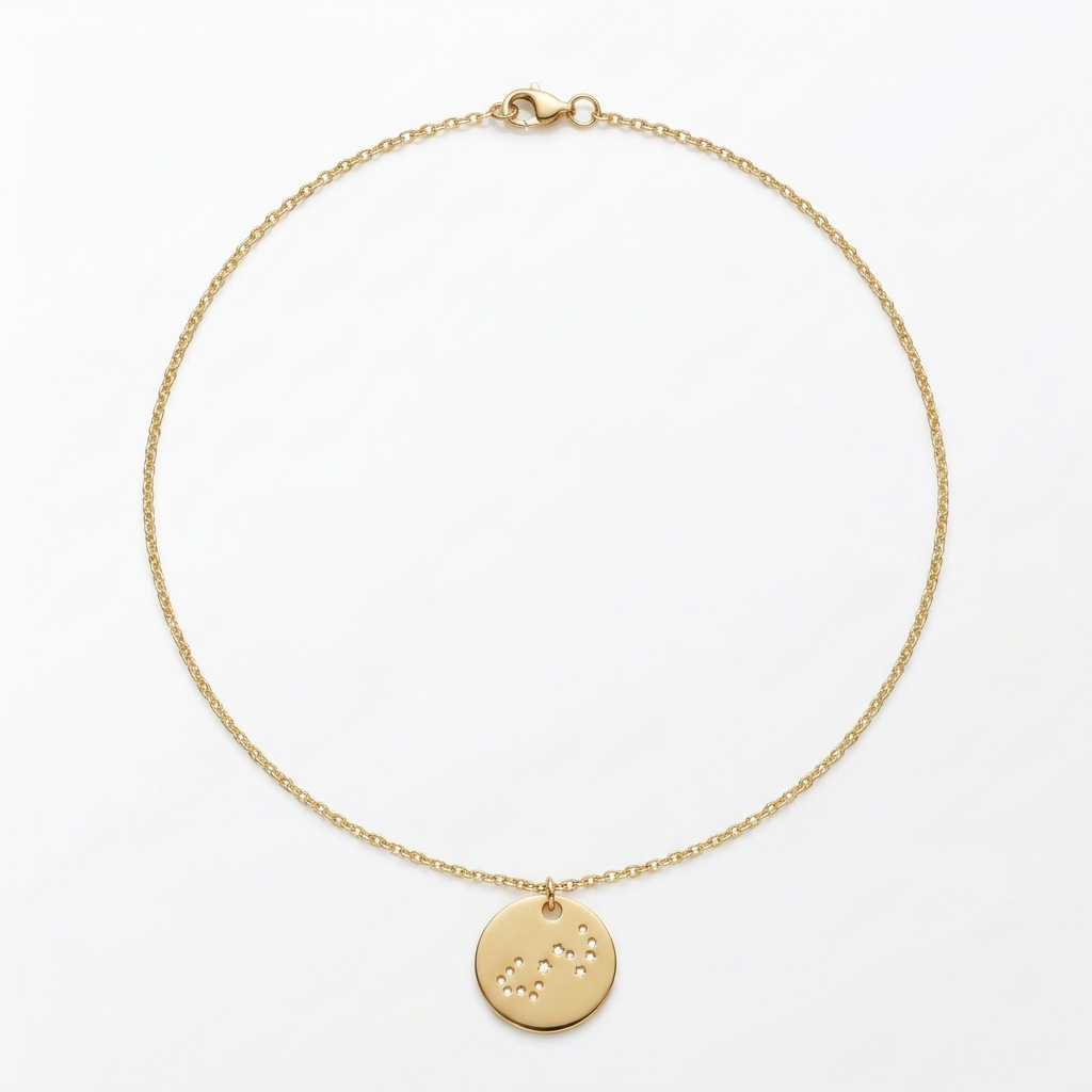 gold disk hand stamped constellation charm necklace