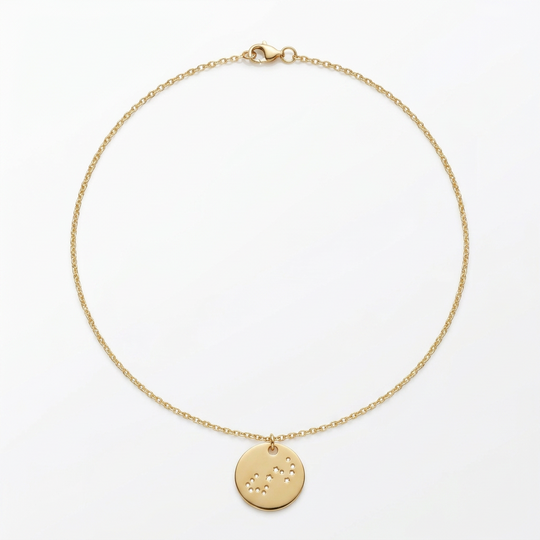 gold disk hand stamped constellation charm necklace