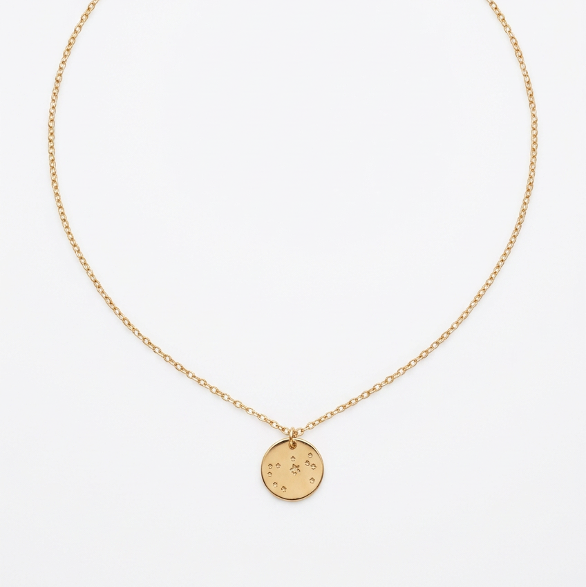 gold hand stamped constellation disk necklace
