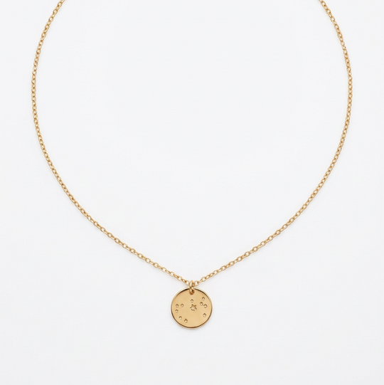 gold hand stamped constellation disk necklace