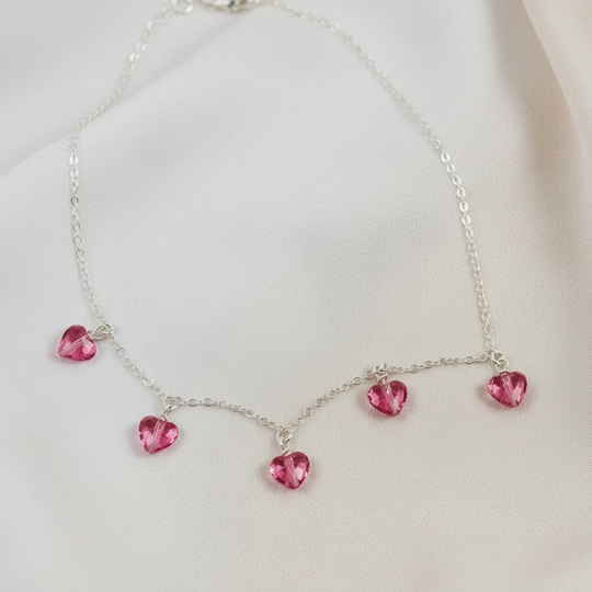Fuchsia Crystal Heart Necklace