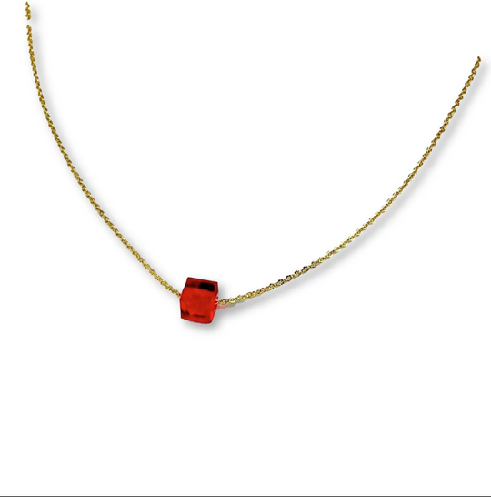 Ruby Red Crystal Cube Necklace Charm Jewelry, is an effortlessly gorgeous and minimalist necklace that will become a daily staple. Personalize it as a birth