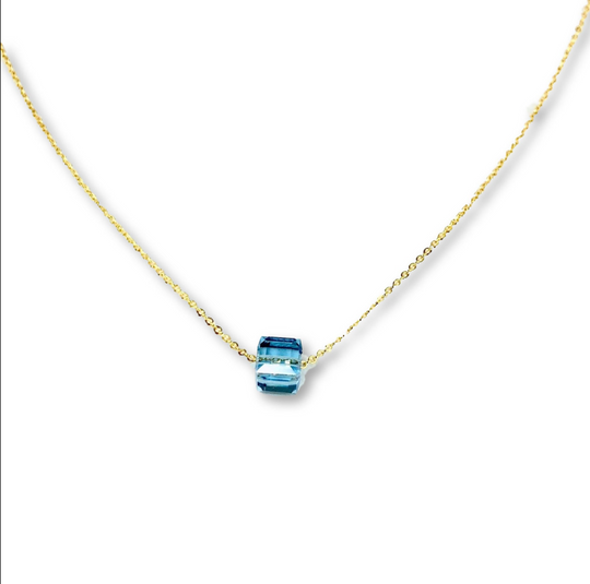 Aquamarine Blue Crystal Cube Necklace Charm Jewelry Minimalist Style, is an effortlessly gorgeous and minimalist necklace that will become a daily staple.