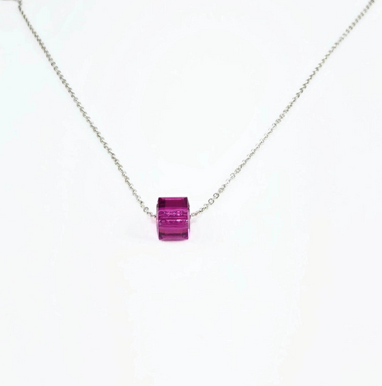 Purple Crystal Cube Necklace Amethyst Tones Charm Jewelry is an effortlessly gorgeous and minimalist necklace that will become a daily staple