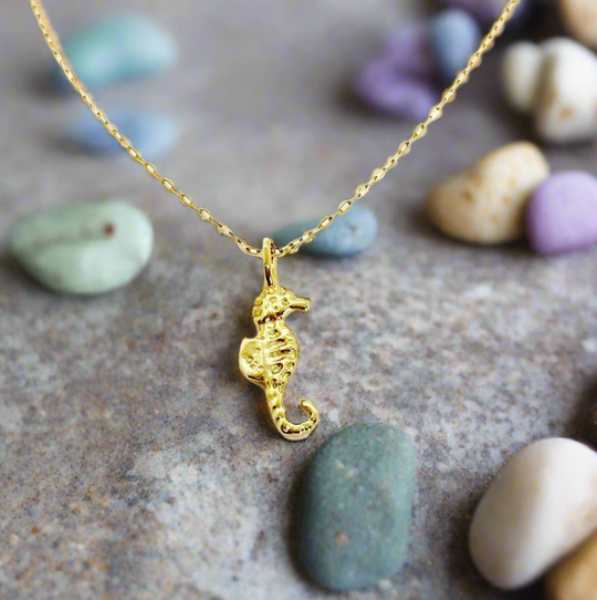 14K Gold Sea Horse Charm Necklace, our tiny gold sea horse charm on 14k gold-filled chain, is a sweet & petite necklace with a lot of charm, 