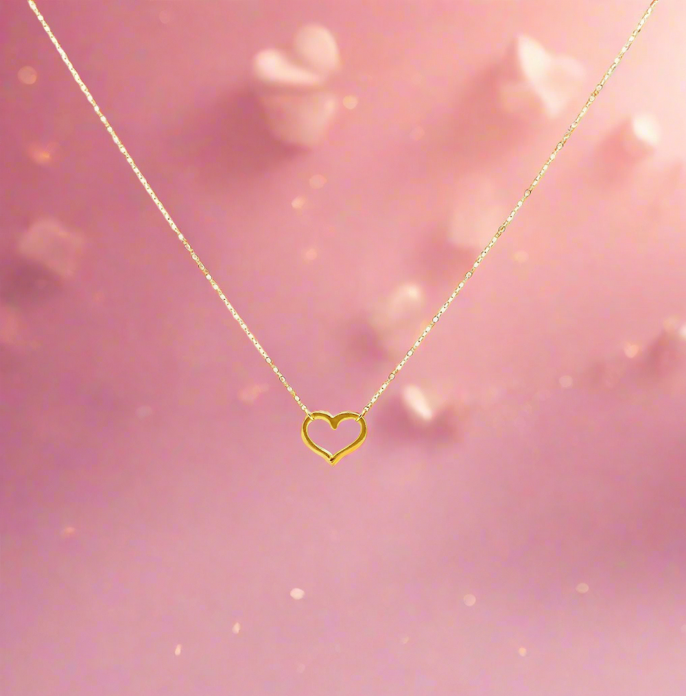 14K Gold Open Heart Charm Necklace, our dainty open heart charm is on 14k gold-filled chain, a sweet & petite necklace for heart lovers,