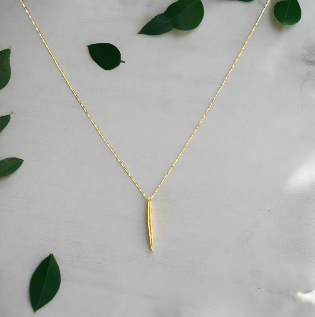 14K Gold Spike Needle Charm Necklace, our shiny slender vermeil gold spike needle charm on 14k gold-filled chain make up this minimalist piece of jewelry, a little treasure to wear.