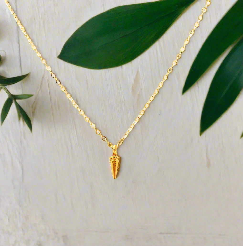 Gold Charm Necklace Minimalist Cone 14K
