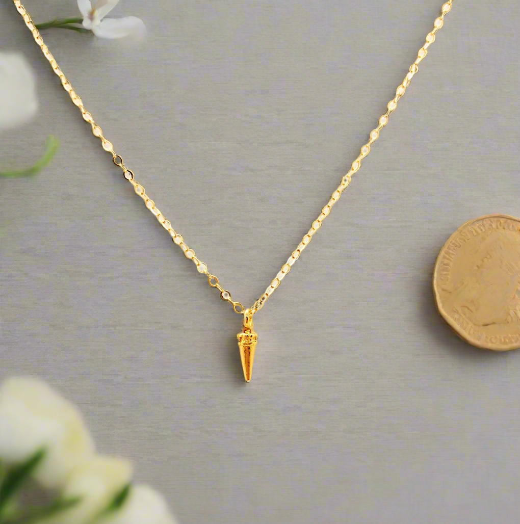 Gold Charm Necklace Minimalist Cone 14K