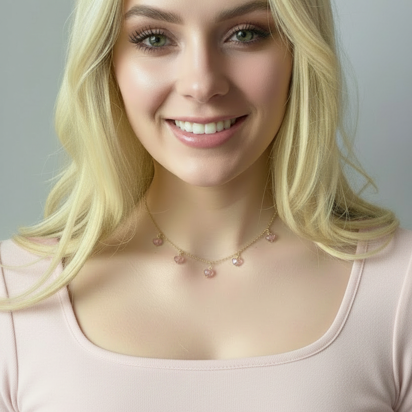 Pink Crystal Heart Necklace