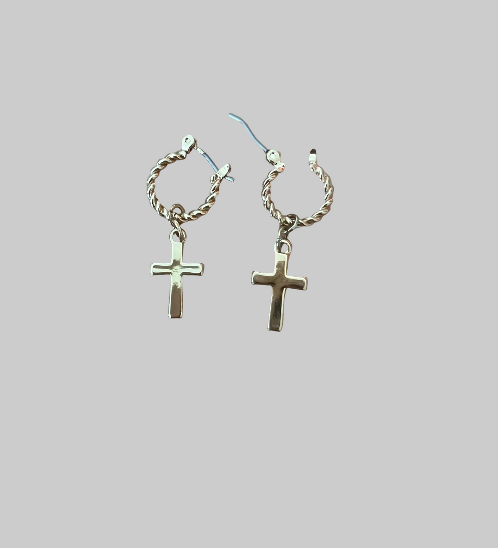 Gold Cross Huggies Hoop Earrings, Minimalist gold cross huggie hoops designed for everyday. These 10mm hoops feature petite cross charm