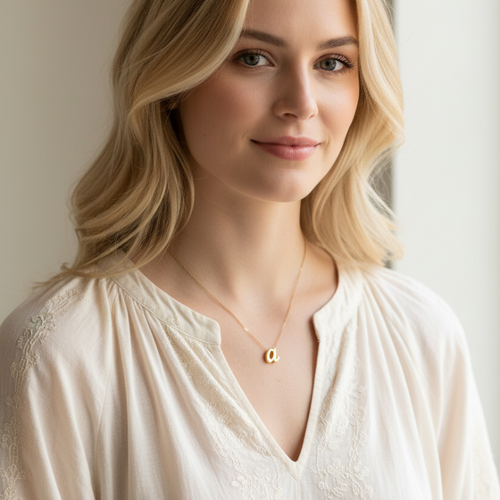 Gold Script Initial Necklace