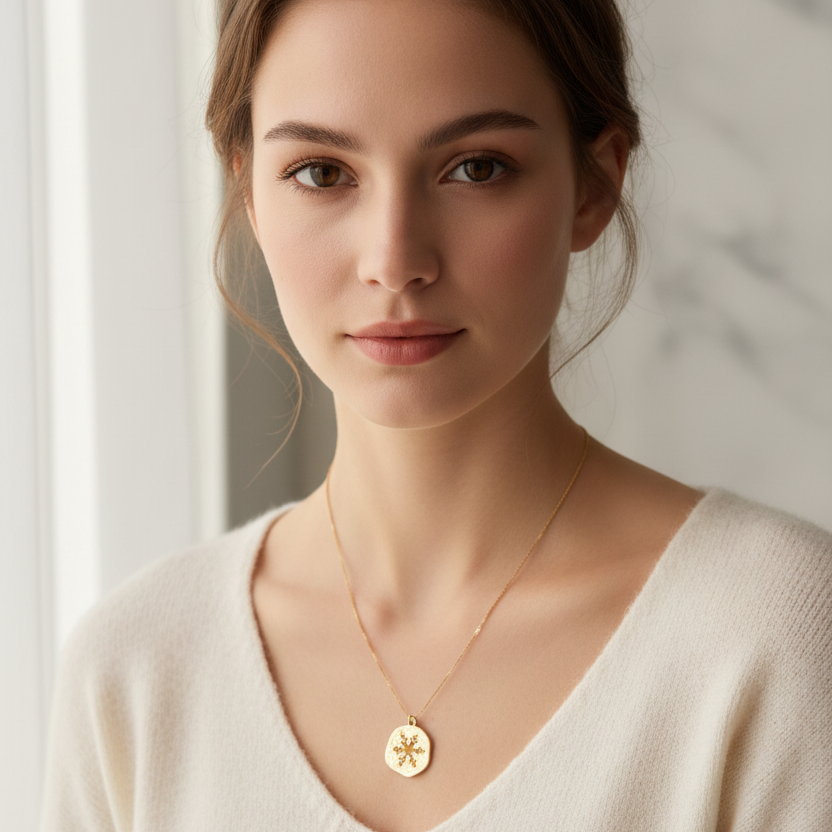 14K Gold Fill Snowflake Gold Charm Necklace