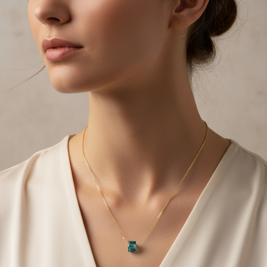 Turquoise Blue Crystal Cube Necklace