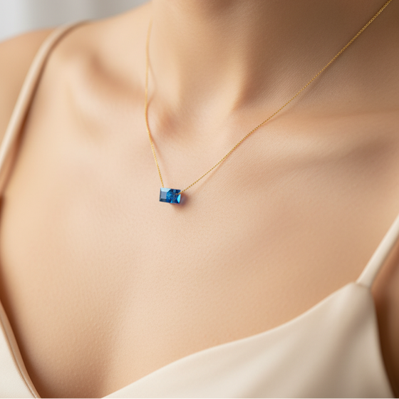Sapphire Blue Crystal Cube Necklace